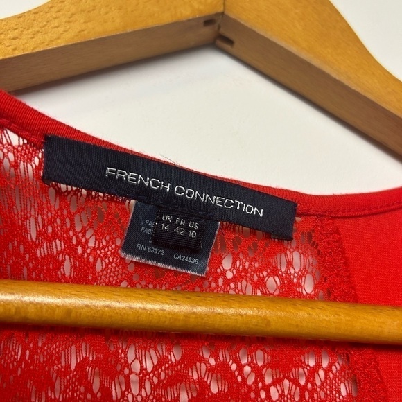 French Connection Red Short Sleeves lace font back neck Midi Dress Size 10 - Picture 4 of 8